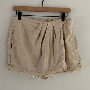 Free People Linen Blend Frayed Hem Skort Tan Size Large Boho Beach Festival